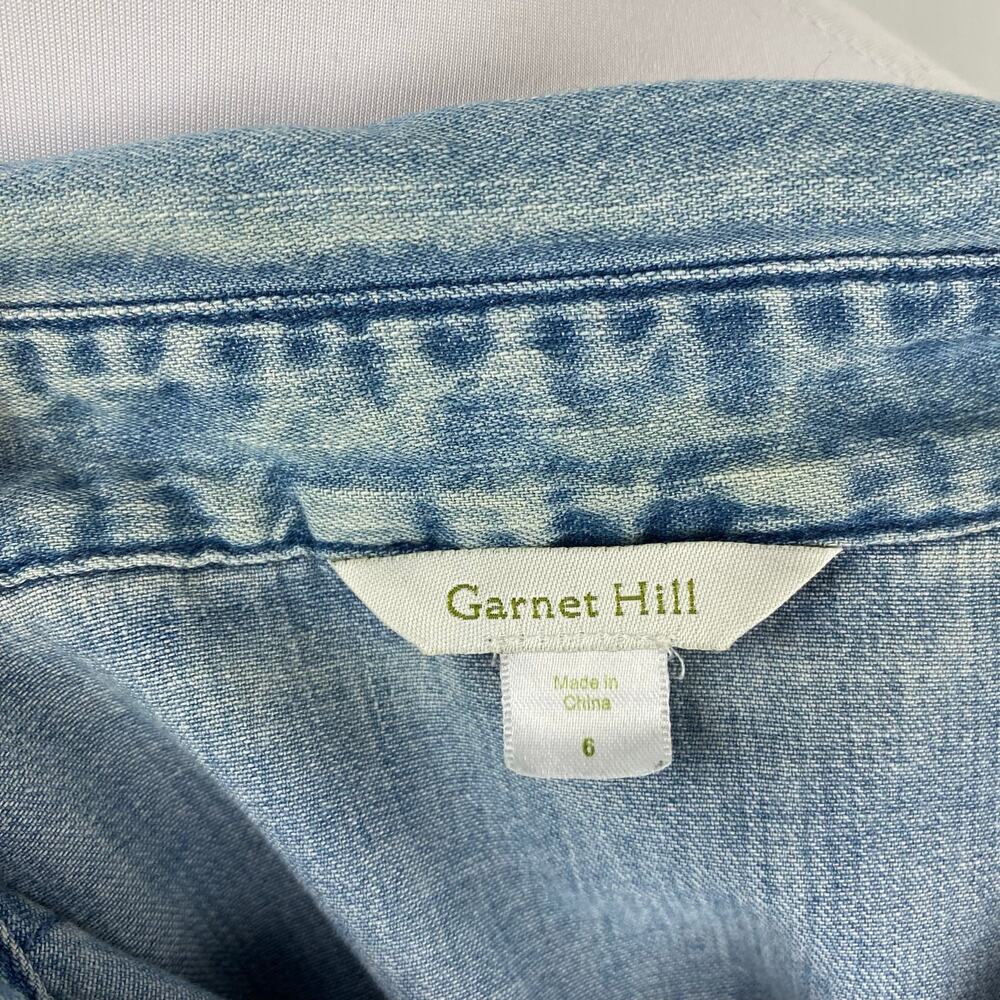Garnet Hill Western Light Wash Button Up Denim Shirt Size 6 - Picture 7 of 8